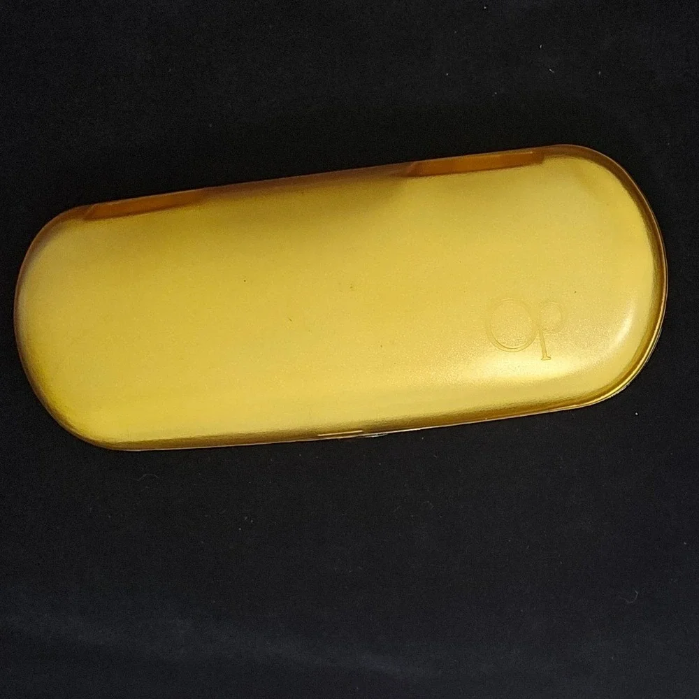 O.P. Vintage clear amber orange plastic‎ oval rounded case for glasses padded